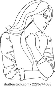 Woman abstract face, one line drawing. Hand drawn outline illustration. Continuous line. Portret female. Vector illustration