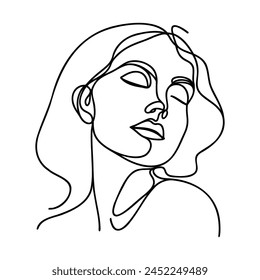 Woman abstract face, one line drawing. Hand drawn outline illustration. Continuous line. Vector illustration.