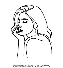 Woman abstract face, one line drawing. Hand drawn outline illustration. Continuous line. Vector illustration.