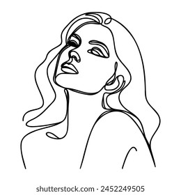 Woman abstract face, one line drawing. Hand drawn outline illustration. Continuous line. Vector illustration.