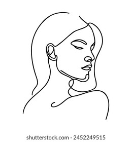 Woman abstract face, one line drawing. Hand drawn outline illustration. Continuous line. Vector illustration.