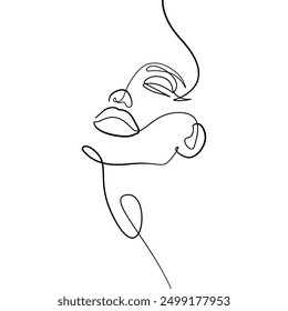 Woman Abstract Face One Line Drawing. Female Portrait Minimalist Style. Modern Minimal Print. Trendy Illustration for Cosmetics. Continuous Line Art. Fashion Minimal Print. Beauty Logo. Vector