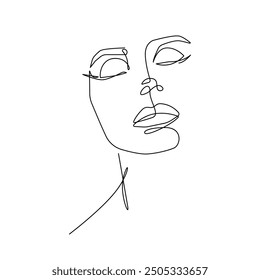 Woman Abstract Face One Line Drawing. Female Portrait Minimalist Style. Modern Minimal Print. Trendy Illustration for Cosmetics. Continuous Line Art. Fashion Minimal Print. Beauty Logo. Vector