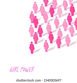 A lot of woman abstract icon signs on white background. Girl power , sisterhood, feminism and female unity concept.