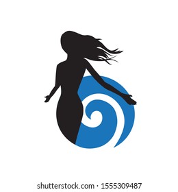 woman and abstract ocean wave, vector