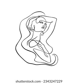 Woman abstract portrait, continuous line drawing, face of  girl is single line on white background, vector illustration. Tattoo, print and logo design for spa or beauty salon. One line art.