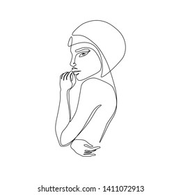 Woman abstract portrait line art, beauty girl is a single line on a white background, continuous line drawing, Vector illustration. Tattoo, print and logo design for a spa or beauty salon. 