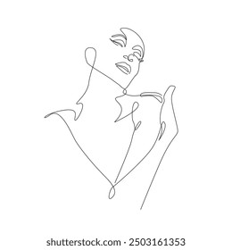 Woman Abstract Silhouette Line Art Drawing. Fashion Female Portrait Minimalist Style. Woman Head Linear Drawing for Cosmetics. Continuous Line Art Fashion Minimal Print. Beauty Logo. Vector EPS 10