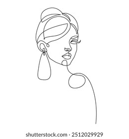 Woman Abstract Silhouette Line Art Drawing. Fashion Female Portrait Minimalist Style. Woman Head Linear Drawing for Cosmetics. Continuous Line Art Fashion Minimal Print. Beauty Logo. Vector EPS 10