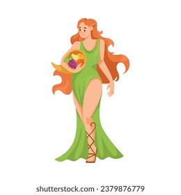 Woman Abundantia Ancient Greek God and Deity as Figure from Mythology Vector Illustration