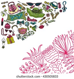 Woman accessories and beautiful flowers
