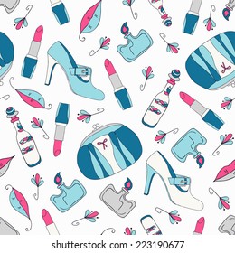 Woman accessories seamless pattern. Vector illustration.