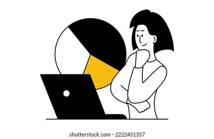 Woman accountant and business finance work vector illustration concept. Money accounting and cartoon female female analysis budget. Audit worker and bookkeeper consultant executive. Banking service