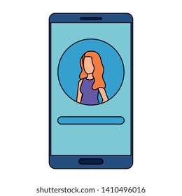 woman acount social in smartphone device character
