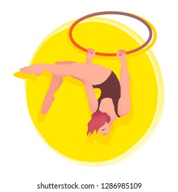 woman acrobat handing on hoop