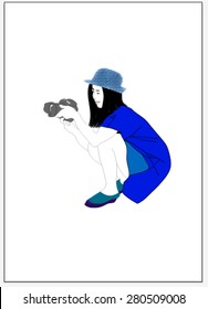woman acting take photo vector