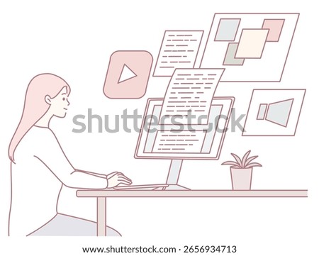 A woman is actively engaging with multiple screens in a modern and contemporary digital workspace setting