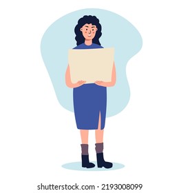 A woman activist holding a blank placard. Protest for human rights and social equality. Advertising template or ad. Participation in a peaceful demonstration. Vector flat.