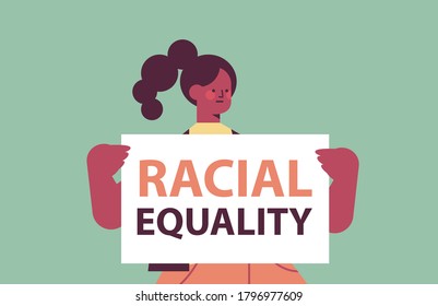 woman activist holding stop racism poster racial equality social justice stop discrimination concept horizontal portrait vector illustration