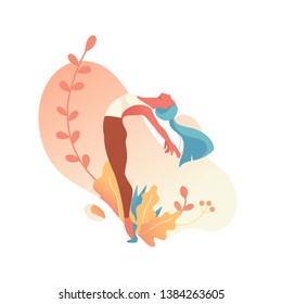 Woman activities. Sports illustration with young girls in gradient flat style. Healthy and wellness lifestyle. Young people doing yoga, barre, fitness exercises. Design good for web - Vector