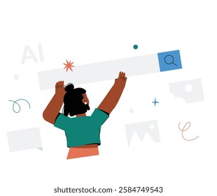 Woman Adjusting Search Bar in Flat Vector Illustration Symbolizing Website Optimization, SEO, and Digital Search, Isolated on White Background