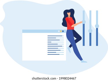 woman adjusts sliders computer application