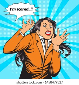 The woman is afraid of fear .Pop art retro cartoons,vector illustrations, images separated from the background