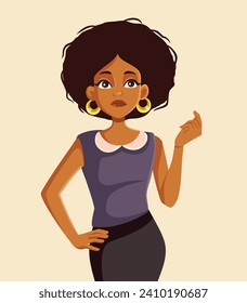 
Woman of African Ethnicity Wondering about Money Vector Cartoon illustration. Office employee asking for a raise of her salary 
