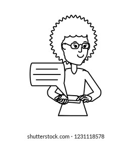 woman afro hair with smartphone and speech bubble