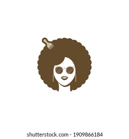 Woman Afro Logo Template Flat Style Design Vector Illustration	