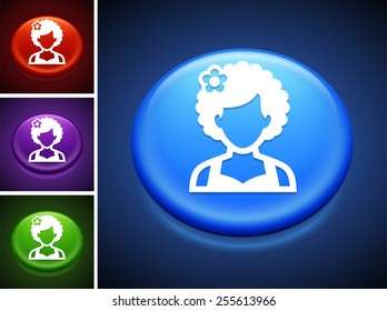 Woman with Afro on Blue Round Buttons