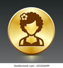 Woman with Afro on Gold Round Buttons
