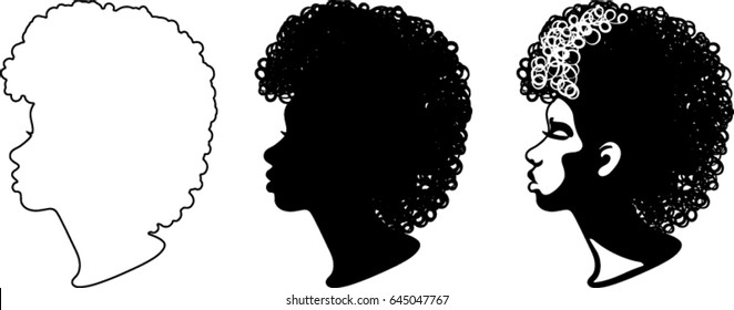 Black Woman Afro Profile Silhouette Images, Stock Photos & Vectors