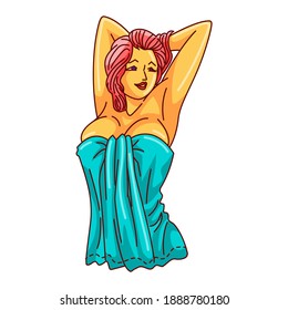 woman after taking a shower, vector.