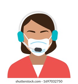 woman agent call center with face mask vector illustration design