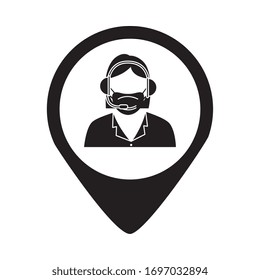 woman agent call center with face mask in pin location vector illustration design