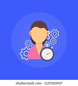 Woman agent technology assistant illustration support design. Female assistance client customer telemarketing worker hotline. Headphone call centre service business symbol icon. Manager sales vector.