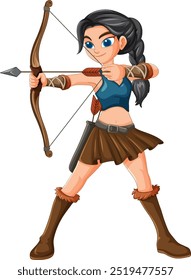Woman aiming bow and arrow confidently