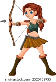 Woman aiming bow and arrow confidently