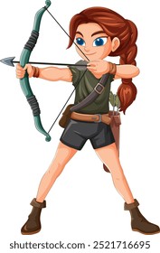 Woman aiming bow and arrow confidently