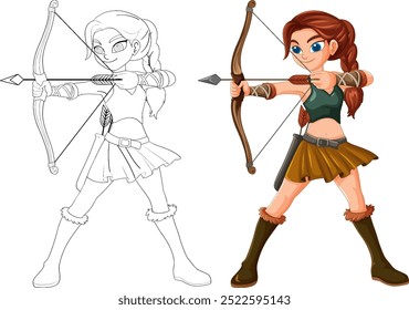 Woman aiming bow and arrow confidently