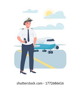 Woman Airplane Pilot Flat Color Vector Detailed Character. Gender Balance At Workplace. Female Working In Airline Industry Isolated Cartoon Illustration For Web Graphic Design And Animation