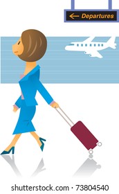 woman in airport /beautiful businesswoman pulling her luggage in airport