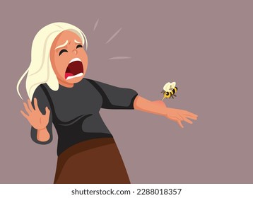 
Woman Allergic to Bees Being Stung by One Vector Cartoon.Scared girl having a strong allergic reacting to wasp venom 
