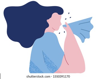 woman with allergy, fever, cedar pollen allergy, allergic symptoms, flu, cold. Trendy flat vector illustration. Isolated on white