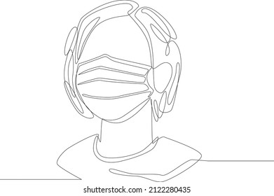 A woman always wears a mask to avoid covid-19. Temporary hand painting using black and white background. Vector illustrations. Covid-19. Pandemic.