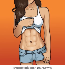 Woman With Amazing Abs, Toned Abdominal Muscles. 