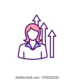 Woman Ambition RGB Color Icon. Women In Business. Aspiring For Power. Reaching Goal Through Hard Work, Dedication And Perseverance. Striving For Achievement, Attainment. Isolated Vector Illustration