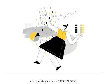 Woman analyst works with data. Big data organization, storage and analytics concept for large companies