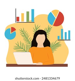 A woman analyzes data and comes up with an idea. Brainstorming and concept idea